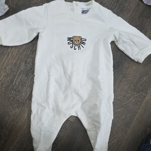 Moschino White Baby Footie with Bear Logo